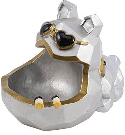 Cenicero de perro fresco creativo personalizado cenicero de resina de escritorio ornamento de perro de escritorio divertido cenicero hogar (plata)