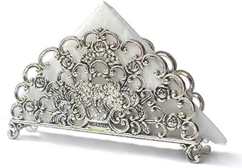 Vintage Serviettenhalter Freistehend Antik Zinklegierung Papierregal Dekoration mit Silber Blume Papier und Alt Papier Handtuchhalter für Restaurant Picknick Tisch