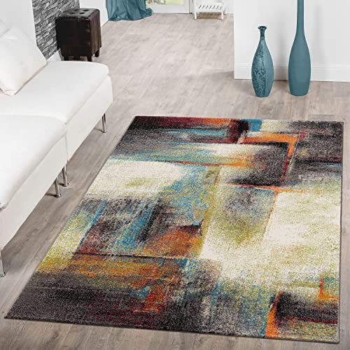 TT Home Wohnzimmer Teppich Kurzflor Abstrakt Geometrisch Design Used Look Modern, Farbe:Bunt 2, Größe:160x230 cm