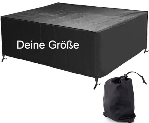 Copertura per mobili da giardino di qualsiasi dimensione, traspirante, per tavolo e sedie, impermeabile, antivento, copertura per tavolo da giardino, colore nero, Taglia su ordinazione [131]