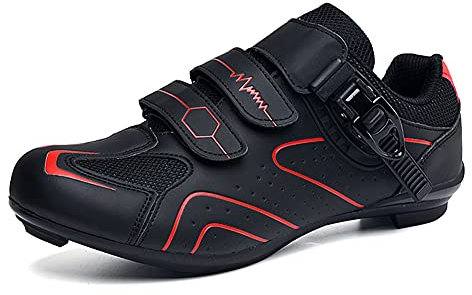 Herren Fahrradschuhe Damen Professionelle Rennradschuhe Kompatibel mit SPD und Look Delta Cleats Indoor Peloton Fahrradschuhe, - schwarz / rot - Größe: 41/43 EU