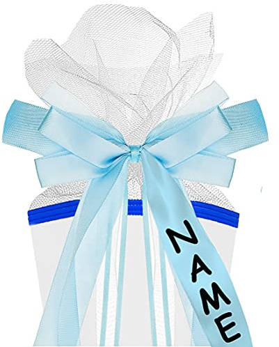 alles-meine.de GmbH große Schleife für Schultüten - hell blau - incl. Name/Text - 17 cm breit u. 31 cm lang - mit edlen Satin Bändern - für Geschenke und Zuckertüten - Gesc..