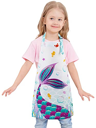 WERNNSAI Malschürze Kinder - Meerjungfrau Malschürze Kinder Verstellbare Nackenriemen für Mädchen Wasserdicht Kochschürze mit Tasche Kochen Backen Malen Basteln Gartenarbeit (Extra klein, 2–5 Jahre)