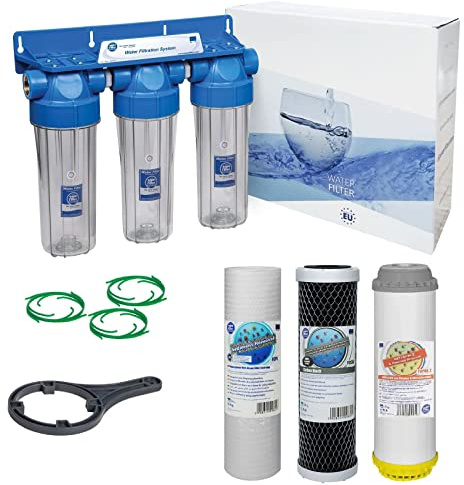Aquafilter 3 Stage 10 Water Purifier and Dechlorinator Filter Kit 1,1/2,3/4 (3/4 BSP)