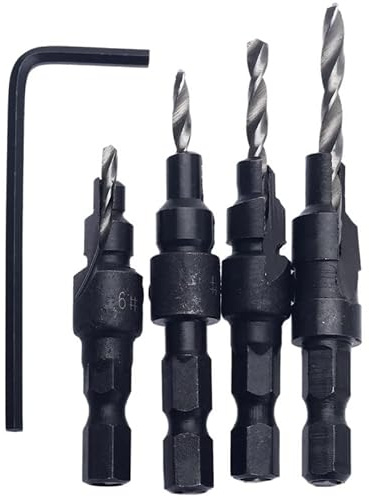 NUSHKI 4 Pezzi Di Cambio Utensile Manuale 1/4 codolo Esagonale HSS Conico Temprato Svasatore A Cono Trapano Sega Strumento Per La Lavorazione Del Legno