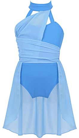 YiZYiF Bambina Ragazza Vestito da Danza Vestito da Balletto Lirica Moderna Asimmetrico Leotard Body da Danza Classica Abito da Ballo Ginnastica Saggio Performance Blu chiaro B- 15-16 anni