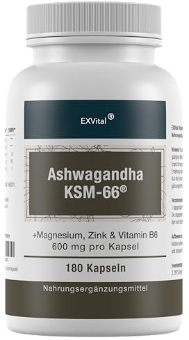 Ashwagandha KSM-66 Premiumrohstoff, 600 mg pro Tag, 180 Kapseln (reicht für 3 Monate), laborgeprüft, vegan, hochdosiert & in Deutschland hergestellt