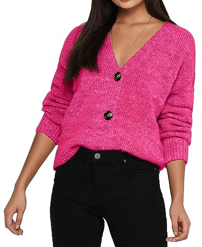 ONLY Onlcelina Life LS Cardigan Knt Noos Suéter, Morado Fucsia. Detalles: Melange, XL para Mujer