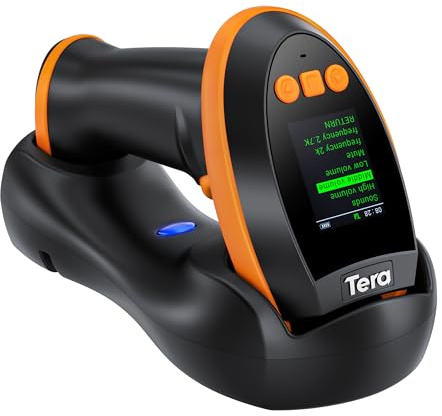 Tera Escáner de código de Barras con Pantalla de Ajuste Digital y Teclado, versión Profesional, Velocidad de escaneo Extra rápida, Funciona con Bluetooth 2.4G inalámbrico y USB con Cable 1D 2D QR