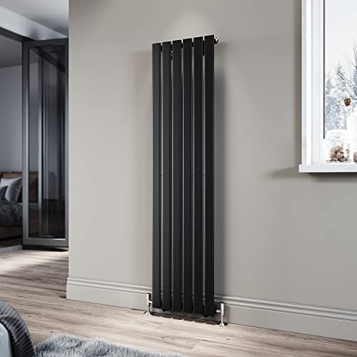 ELEGANT 1600 x 408 mm Black Vertical Radiator Tall Upright Single Flat Panel Radiator Modern Column Designer Central Heating Rad