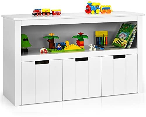 COSTWAY Spielzeugschrank Holz, Spielzeug-Organizer für Kinder, Aufbewahrungsschrank mit 3 Schubladen, Kommode Sideboard für Kinderzimmer & Wohnzimmer, Kommode Kinderschrank, 102x33x61,5cm