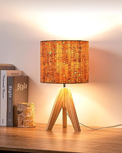 EDISHINE Lampada da Comodino in Legno, Attacco E27, Treppiede, Fattoria Vintage, Effetto Corteccia Boho, per Decorazioni Moderne Camera da Letto, Soggiorno, Comodino, Regalo, Lampadina non Inclusa