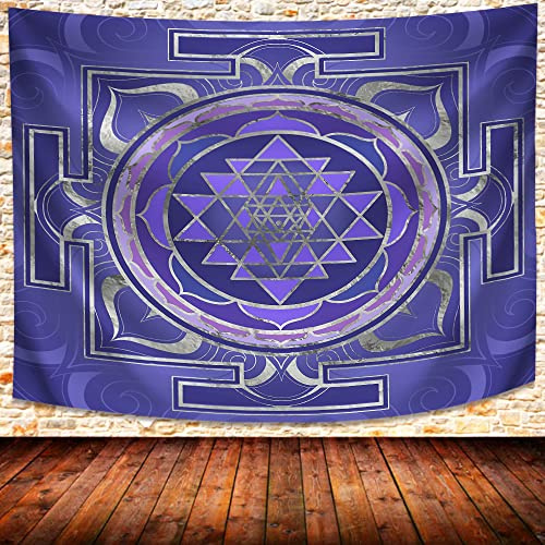 Sacred Geometrischer Wandteppich, 230 x 180 cm, Sri Yantra Wandkunst | Trippy GTXPUH1645 abstrakte Lotus-Stechapel, Diamant, modern, spirituell für Schlafzimmer, Buddhisten, Hindu, Wohnzimmer