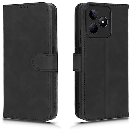 HAOYE Leather Folio Cover per Realme C53, Premium Pelle PU Portafoglio Flip Case Custodia con [Slot per Scheda] [Funzione di Supporto]. Nero