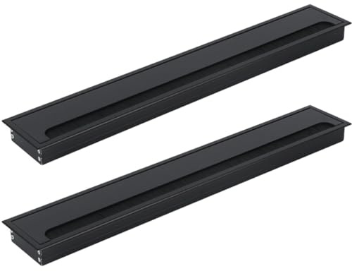 ZESLIV 2 pasacables de aleación de aluminio para escritorio, pasacables rectangular, 80 x 500 mm, con junta de cepillo de aluminio para mesa