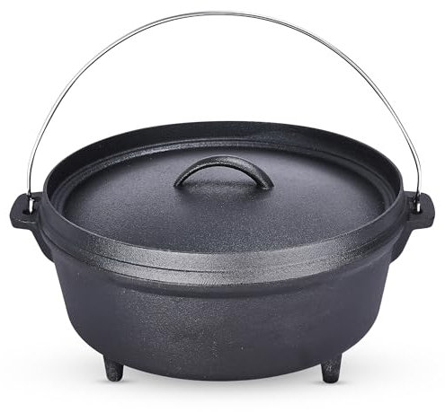 Bruntmor 10 Qt Camp Dutch Ovens Set - Black: Experience high-performance cooking with this versatile and durable 3-piece set, including a pot, lid, and 9 meat rack/trivet. - 13 x 13 inch