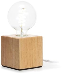 Vellight Lampenfuß, Würfelform, Kabel mit Schalter, E27, 60 W, IP20, Eichenholz, 90 mm x 90 mm x 90 mm