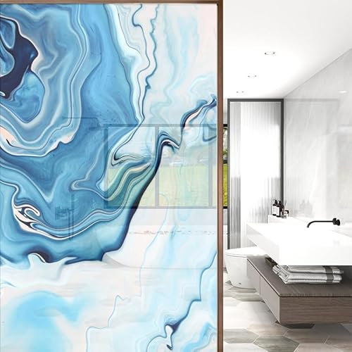 Sichtschutzfolie 3D Fensterfolie Glasdekorfolie PVC für Badezimmer Kinderzimmer Küche,Schlafzimmer Wohnzimmer Esszimmer Büro Hotels Klassenzimmer 60cmx200cm Blaues Steinmuster
