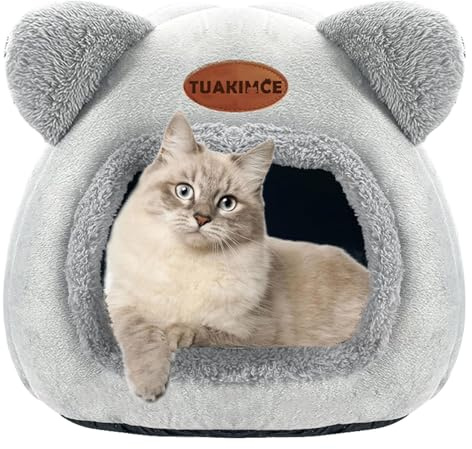 TUAKIMCE Cat Beds for Indoor Cats, Cat Cave Bed Igloo, Cat Bed Tent House with Removable Washable Pillow Cushion, Super Soft Calming Fluffy Kitten Bed Sofa Mats Foldable Portable Pet Bed