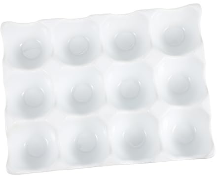 GLEAVI Contenitore Antirottura in Ceramica 12 Scomparti per Uova Bianco e Design Scanalato, Salvaspazio per Frigorifero, per Picnic e Pesca