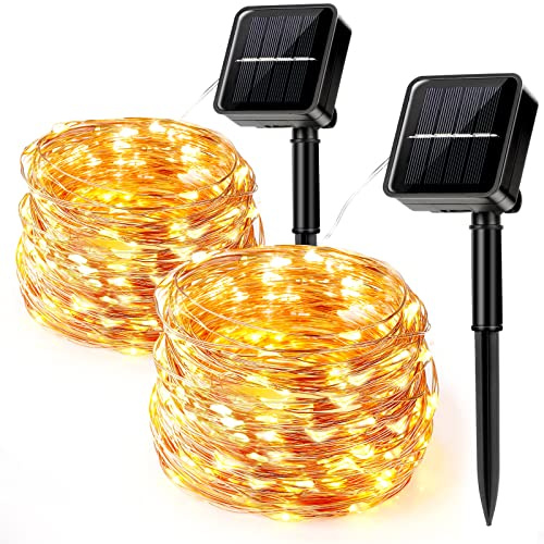 Aisutha Solar Lichterkette Außen, 2x15M 150 LED Lichterkette Aussen, 8 Modi Kupferdraht Solarlichterkette IP65 Wetterfest für Garten, Balkon, Terrasse, Tor, Hof, Hochzeit, Party(Warmweiß)
