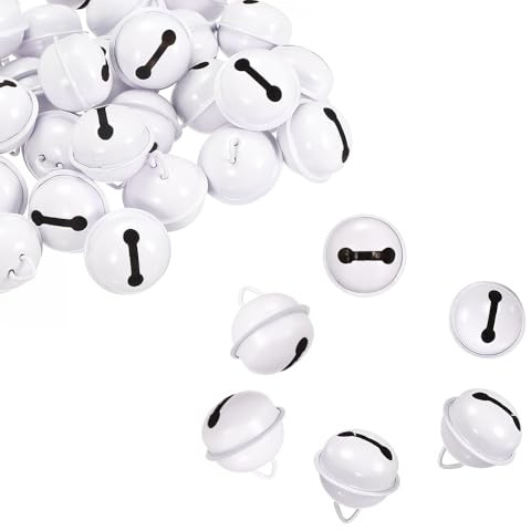 30 Stück weiße Glöckchen aus Metall, runde Glocken, Bastelglocken, kleine Glocken, farbige Weihnachtsglocken für Weihnachten, Windspiele, Schmuck, Ornamente, Urlaub, Zuhause, Party-Dekoration