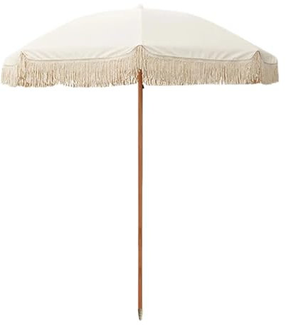 YFZNWHX Weißer Quastenschirm, 2M Marktschirm Gartenschirm Terrassenschirm Rund UV50+, Tragbarer Outdoor-Strandschirm Mit Tragetasche, Kippbares Design, for Terrasse, Strand, Balkon