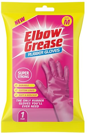 Ozmoint Multipack - Elbow Grease Super Strong Cleaning Rubber Gloves - Pink Latex Gloves, Medium 7 1/2 & Large 8 1/2, Cotton Lined, Soft & Non-Slip (1, Medium)