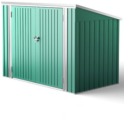 XEMQENER Bike Shed Storage Outdoor, Lockable Garden Storage Shed with Door and Sloping Roof, Waterproof Metal Galvanized Steel Sheds for Bike, Garden Tools, Garbage Bins, Green,(L176x W105x H130 cm)