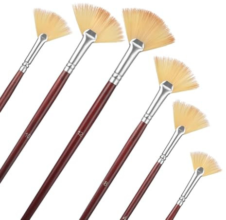 Oruola 6 pinceles de abanico para pintar, pelo de nailon suave, mango largo de madera para acrílico, acuarela, óleo, pintura de gouche (2/4/6/8/10/12) pincel de acuarela