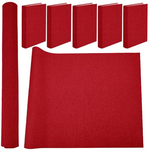 craspire 43 x 16.5 Zoll Buchtuch Zum Buchbinden Geflochtene Leinenstoffoberfläche Buchumschlag Mit Papierrücken Notizbuchumschläge Roter Buchumschlagschutz Buchbindezubehör Für Bücher Alben DIY
