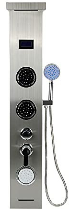 LED Colonna Doccia Idromassaggio Pannello Doccia Set con Miscelatore da Massaggi, Soffione Fisso, Doccetta e Bocca Vasca per Bagno-20 * 6,5 * 123,5 cm (acciaio inossidabile)