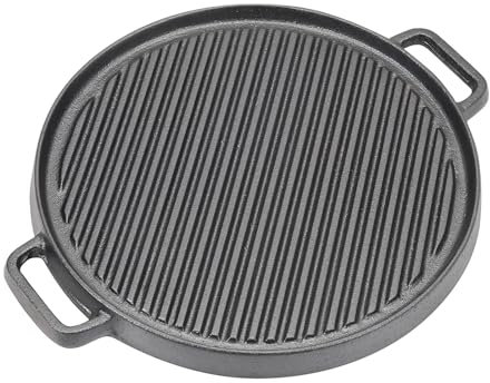 Warmiehomy Cast Iron Griddle Pan,30cm Pre-Seasoned Cast Iron Skillet Non-Stick Double-Sided BBQ Grill Pan for Oven Gas Electric Hob,Round
