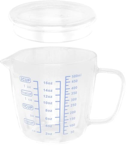 OFFSCH Trinkbecher Mit Deckel Für Junge Mädchen Milchbecher Für Küche Frühstücksbecher Aus Glas Mit Messung Griff Für Einfaches Abmessen Und Sauberes Design