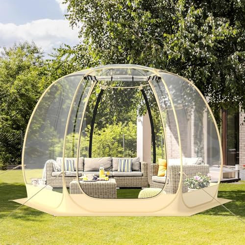 VBVARV Pop-Up-Kuppelzelt Große Wetterfeste Kapsel Für 6–10 Personen Durchsichtiges Outdoor-Zelt Iglu-Zeltkuppel Für Kälteschutzdecks Für Familien,Beige,300X205CM
