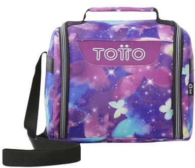 TOTTO - Bolsa Térmica Porta Alimentos 8L, Modelo Resaltador, 25 x 20 x 17 cm, Portameriendas Infantil, Apertura 180º, Asa de Mano, Correa Ajustable, Pasador para Ruedas, Color Star Butterfly Glitter