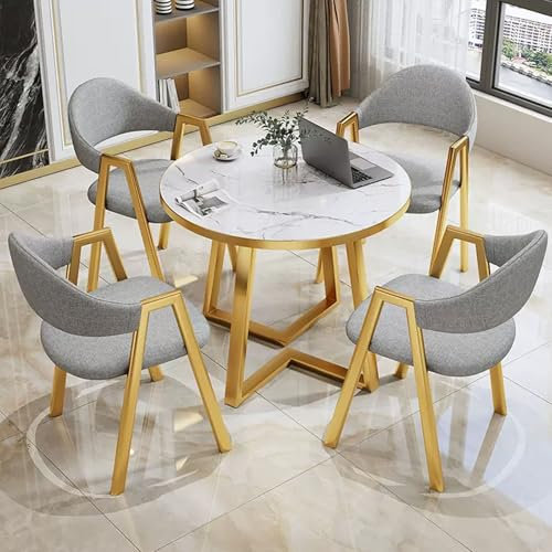 Modernes Büro Empfangstisch Set mit kleinem runden Konferenztisch für 4 Personen ideal für Vereinsräume und Küche Frühstücksbar inklusive Verhandlungstisch und stilvollem Stuhlset für Lounge