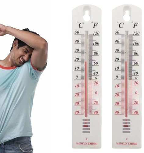 2 Stück Analoges Thermometer für Innen und Außen - Hohe Genauigkeit Raumtemperatur Außenthermometer mit Wandmontage für Gartenwand Temperaturmesser