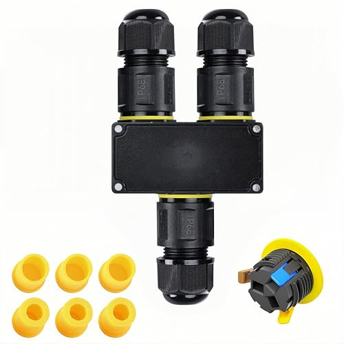 Tynoscco IP68 Wasserdichte Kabelverbinder3-Wege 4-12 mm Kabeldurchmesser, Verteilerdose außen, 3-Leiter, Kabelverbinder Wasserdicht 3 polig Verbindungsklemme mit Hebel für Outdoor,Schwarz