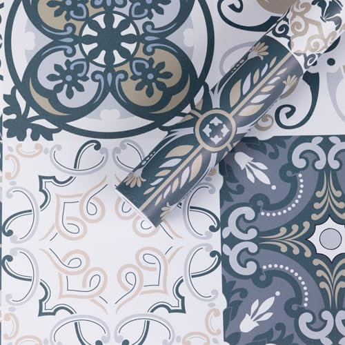 Abyssaly Piastrelle Adesive Cucina, Piastrelle Adesive Bagno | 30 X 300 cm, Adesivi Per Piastrelle Bianco E Blu, Rivestimento Adesivo Impermeabile Per Cucina, Bagno e Mobili