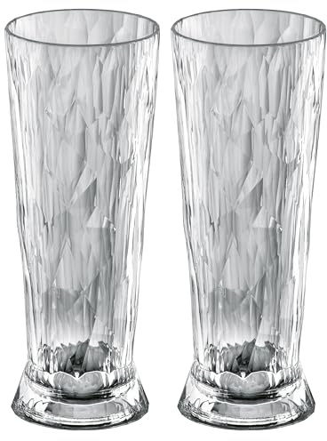 Koziol Superglas Club No. 11, Lot de 2 verres à bière 500 ml en plastique cristal transparent, élégants, incassables, réutilisables, parfaits pour fête, camping et piscine