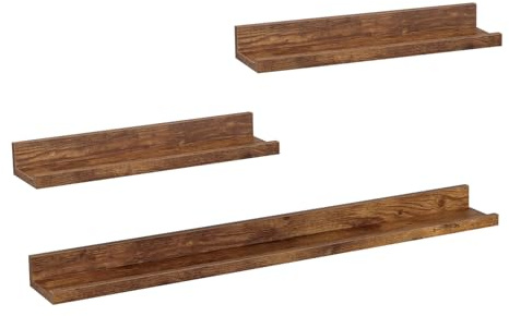 WOLTU Mensole da Muro Design Set di 3, Scaffale Galleggiante con Bordo, Decorazione Parete per Soggiorno Ufficio Camera da Letto Cucina, Marrone Rustico