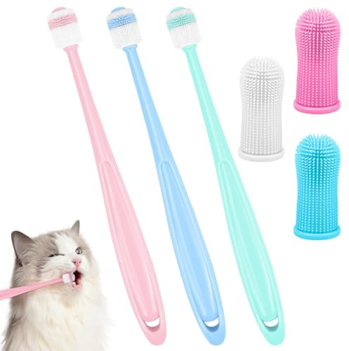 FLEXNOVA Zahnbürste Hund, 6 Stück Zahnbürste Katze 360 Grad Fingerlinge Hunde Zahnpflege Silikon Lebensmittelqualität Wiederverwendbar Hundezahnbürste Katzenzahnbürste für Kleine Mittelgroße Große Hau