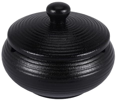 Pesfehhy Cenicero de CeráMica con Tapa a Prueba de Viento para Uso en Interiores y Exteriores - Negro