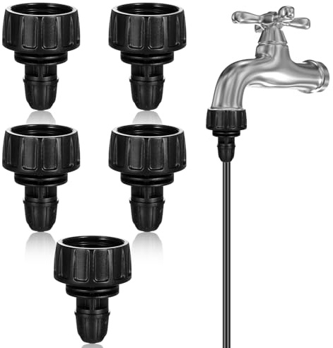 Confezione da 5 tubi per irrigazione a goccia da 1/4 di pollice a rubinetto/adattatore per tubo da giardino, connettori per tubi da giardino da 3/4 a 1/4 gocciolamenti per tubi da giardino, raccordi