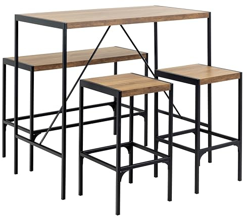AC Design Furniture Elvin rechteckig Bartisch Satz, Tischplatte matt rustikal Eiche rau Melamin, Gestell matt schwarz, 120x60x105 cm
