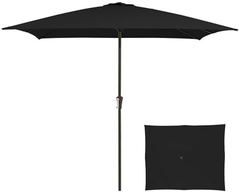 YCBTPS Sonnenschirm Rechteckig 200x300cm, Sommer Schirm Für Sonnenschutz Balkon Gartenschirm, Rechteckiger Terrassenschirm Für Gastro(Black)