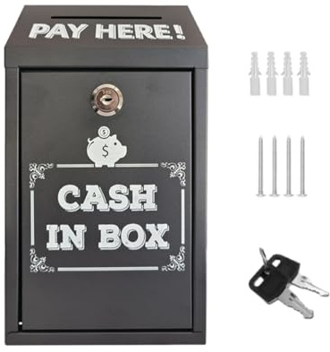 Geldkassette mit Schlüssel,Metall-Spendenbox,Sammelbox,Wandmontage Abschließbare Box Tragbare Kasse für Zuhause,Büro,Außentür,Metall Spendensammelbox,sichere Vorschlagsbox Einwurfschlitz (Schwarz)