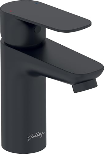 JACOB DELAFON Grifo de lavabo Negro con Desagüe Automático Muy fácil y rápida instalación Ahorro de agua Aireador antical Material Latón Cromado Color Negro ÓSCAR E29842-BL