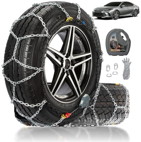 Auto Fixing Snow Chains for Car Tires, Tire Chains for Passenger Cars, Sedan, SUVs, Quick Fit & Easy Installation Snow Tire Chains, Portable Reusable Emergency Tire Traction Chain, Set of 2 (HPK-1553)